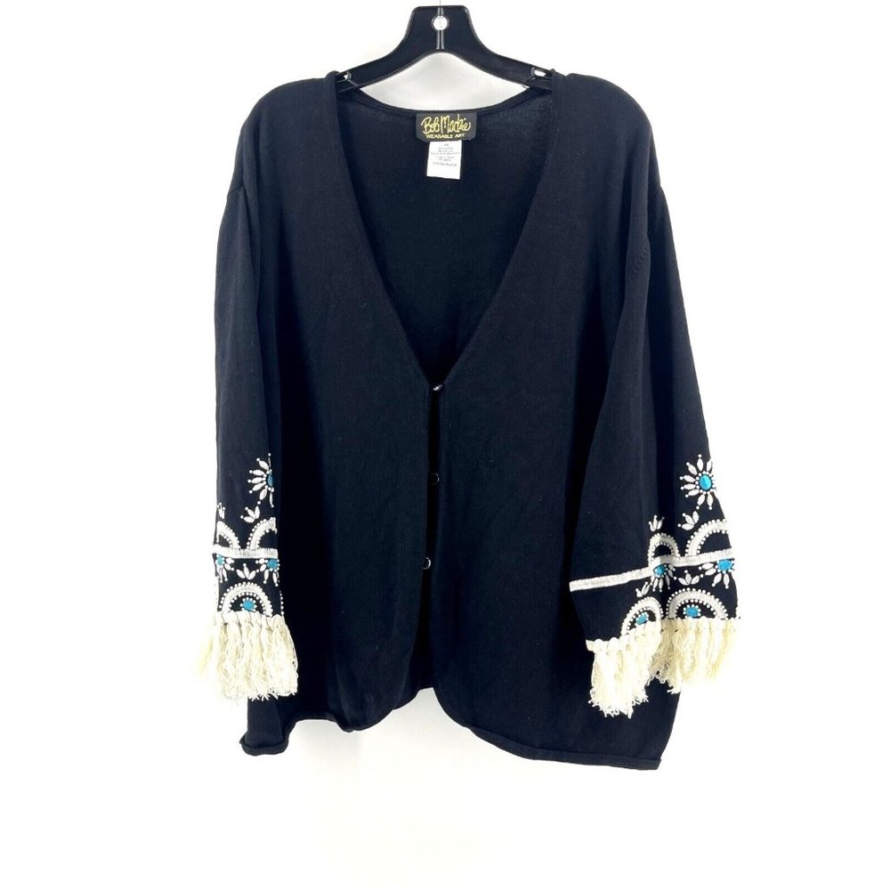 Bob Mackie Wearable Art Women's Black Embroidered Knit Cardigan Sweater Size 3X